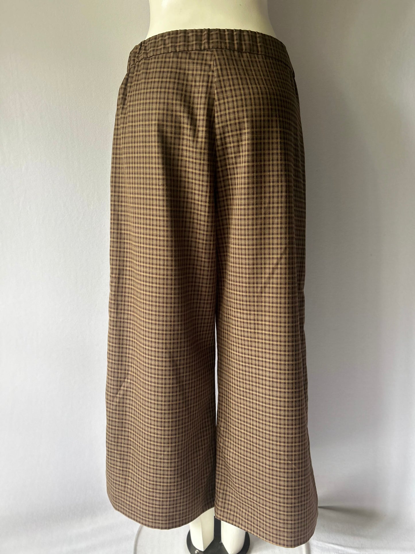 Moochi Brown Gingham Check Wide-Leg Trousers - Size 12