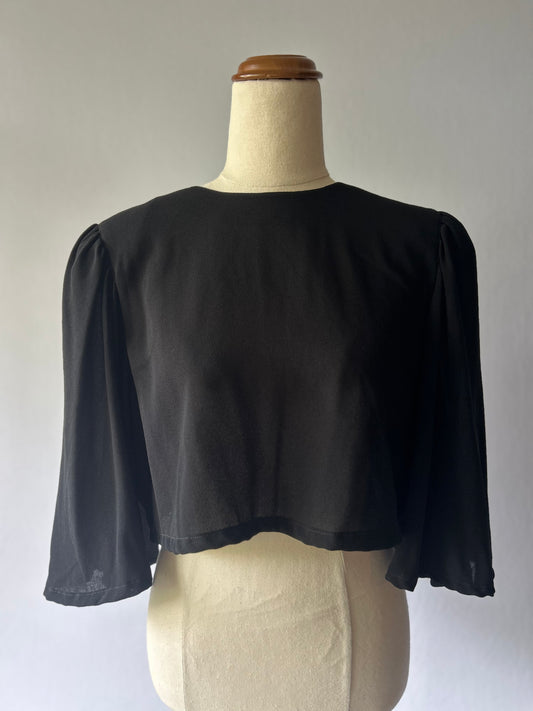 Black Strong Shoulder Cropped Blouse - Size M