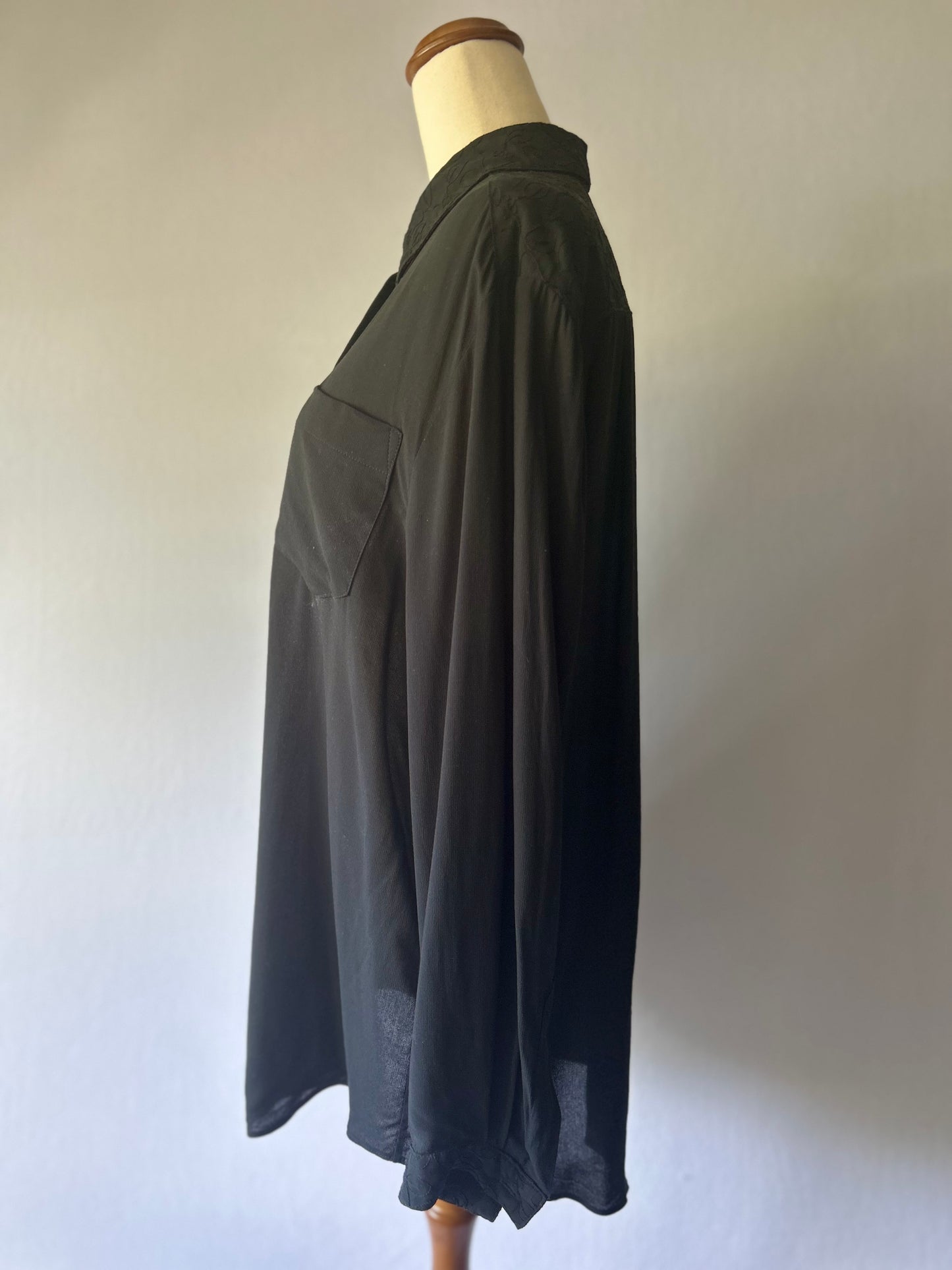 Black Viscose Shirt – Size 14 – Made in New Zealand