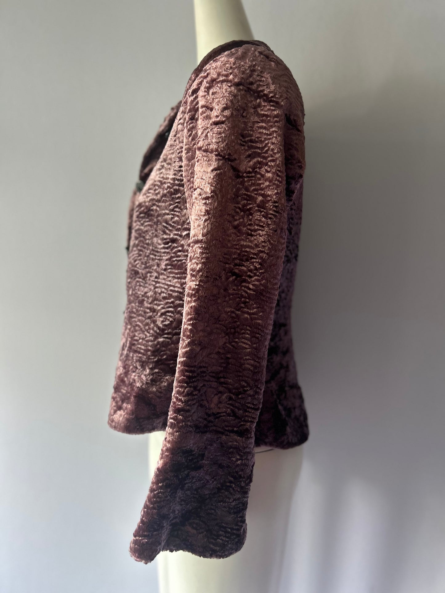 Vintage Textured Faux Fur Jacket in Dusty Mauve - Made in NZ - Size S