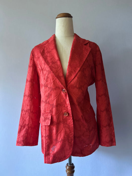 Tailored Embroidered Eyelet Lace Blazer - Terracotta Coral - Size Small (6/8)