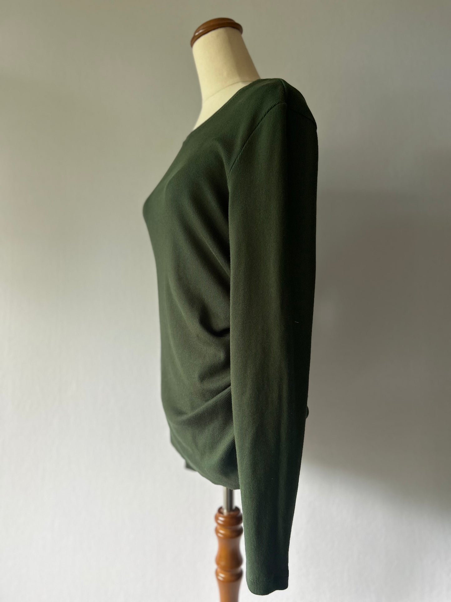 Forest Green Ribbed Long Sleeve Top - Size 14