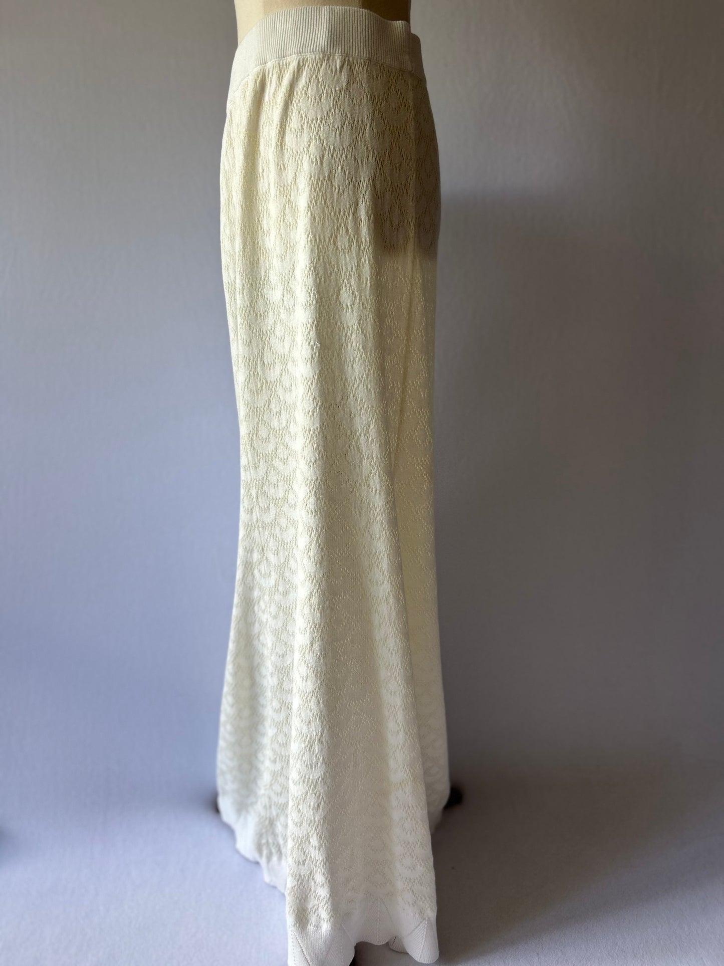 Cream Open-Knit Lyocell Blend Maxi Skirt - Size L
