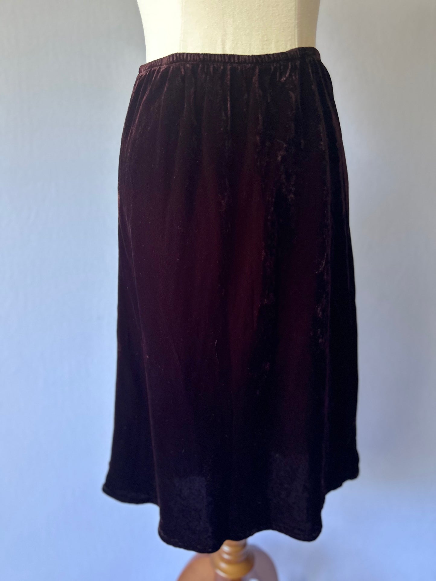 Jean Jones Soft Malbec Velvet Skirt – Size Small, Made in New Zealand