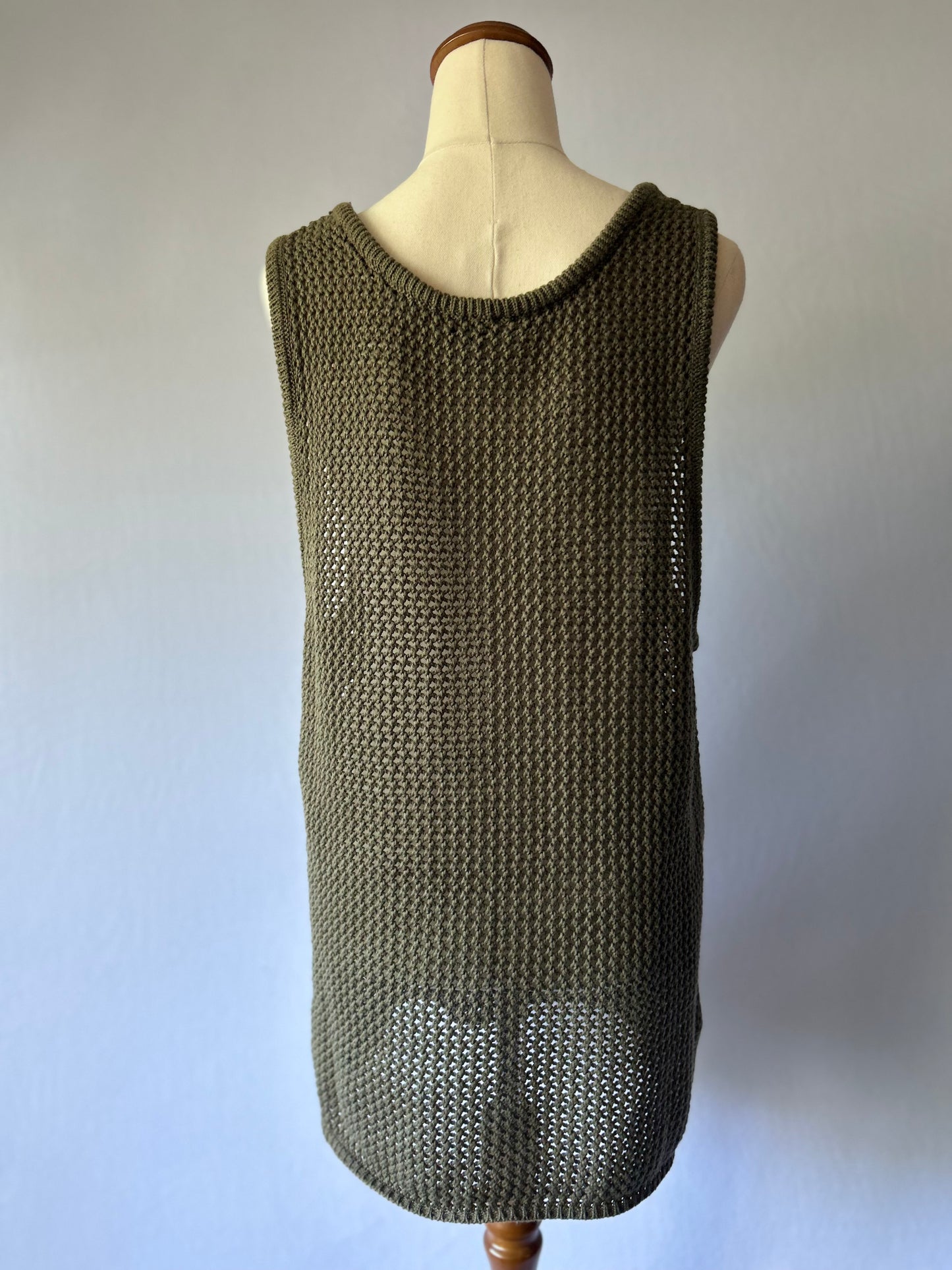 Olive Green Knit Tank Top – Size M, Cotton Blend