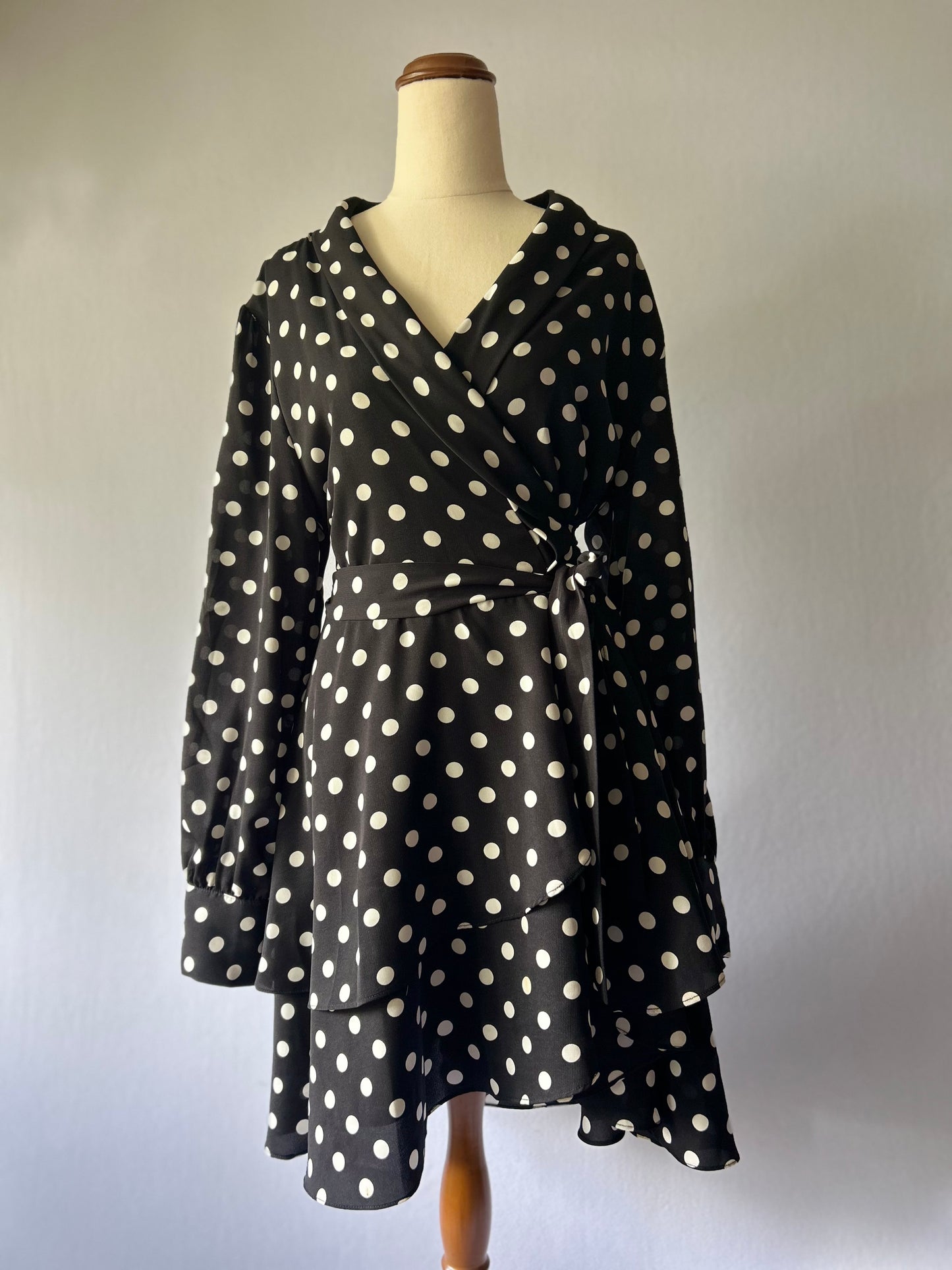 Pia Polka Dot Ruffle Wrap Dress – Size S
