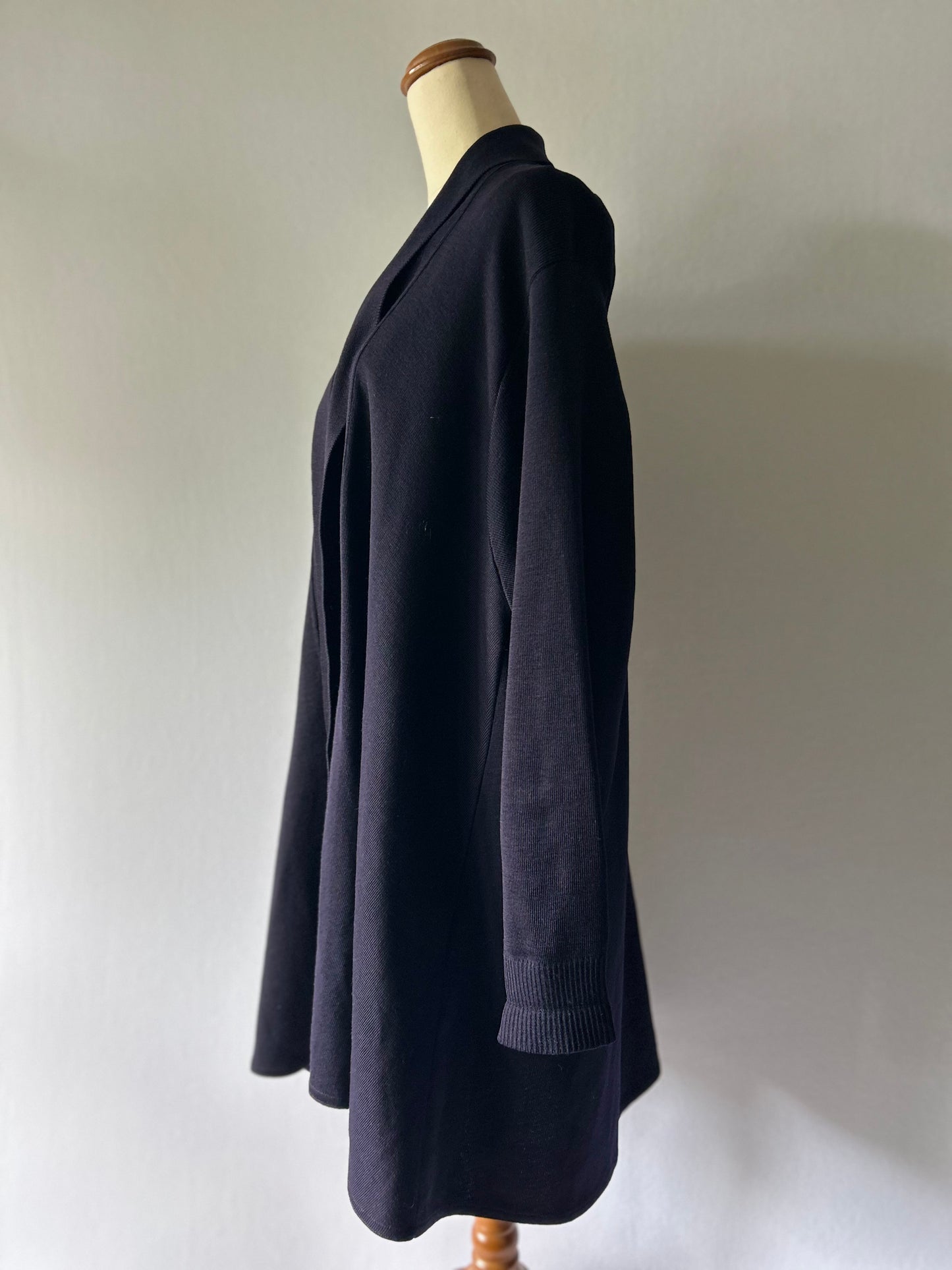 Vintage British Made 100% Pure Wool Longline Open Cardigan - Deep Navy - Size L