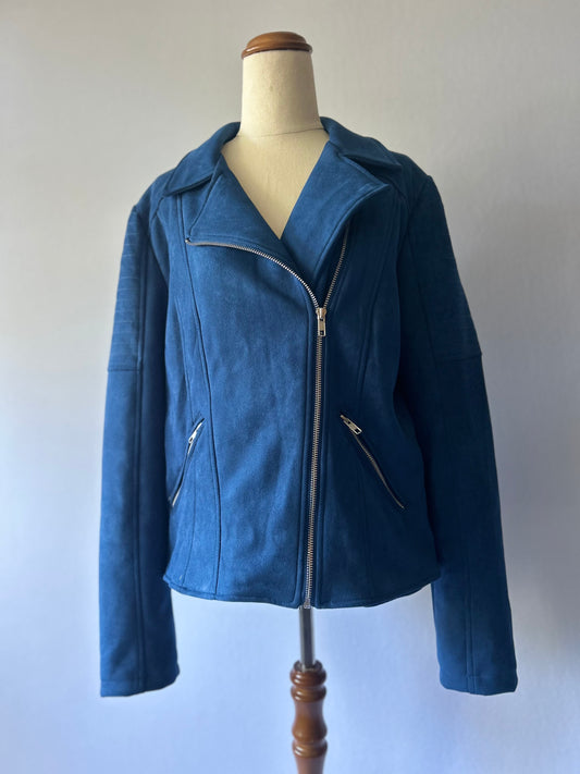 Cobalt Blue Faux Suede Asymmetric Biker Jacket - Size 16