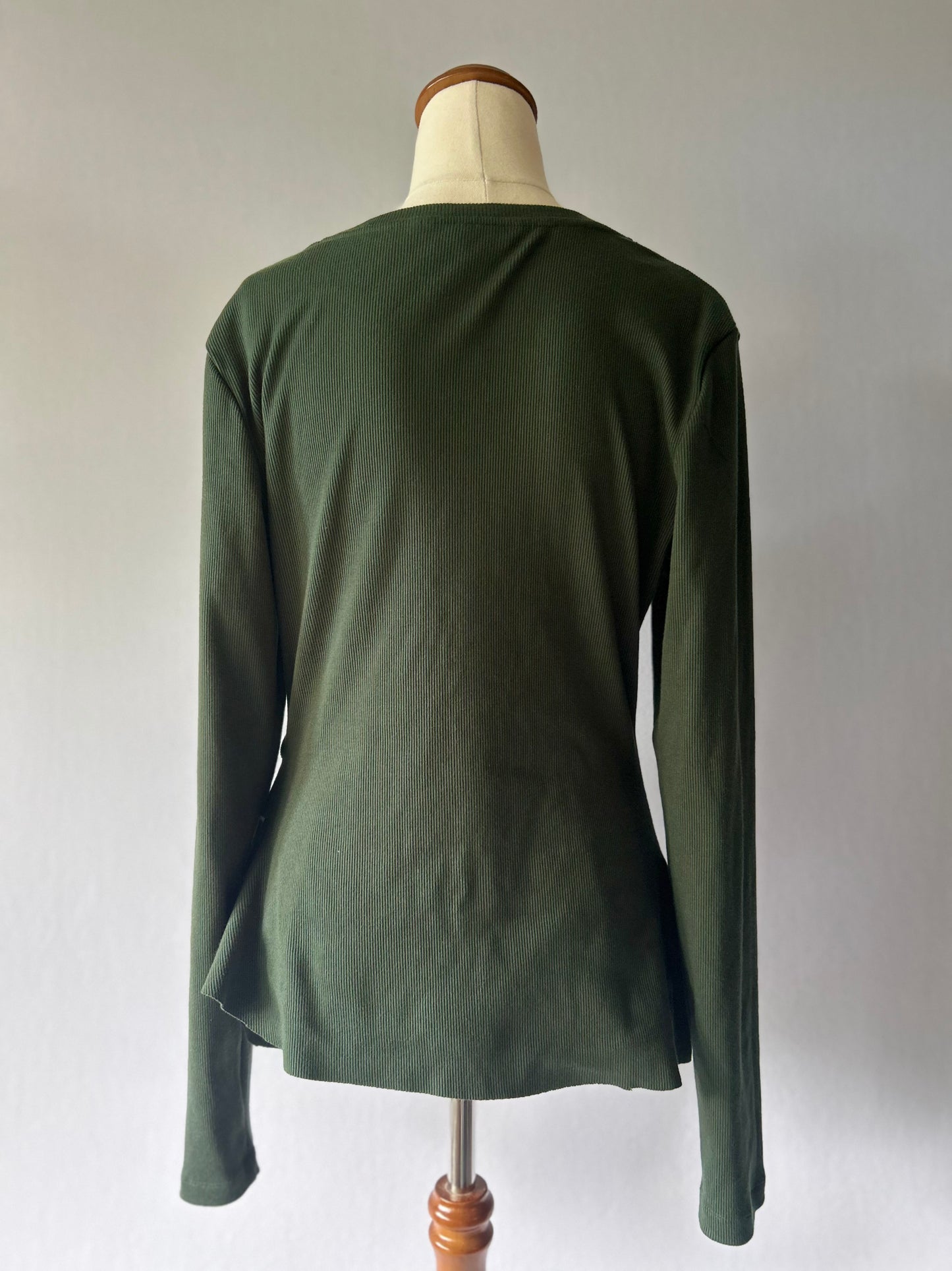 Forest Green Ribbed Long Sleeve Top - Size 14