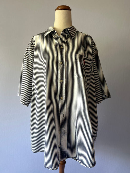 Size XL | Classic Short Sleeve Pinstripe Cotton Shirt | Oversized Button-Down
