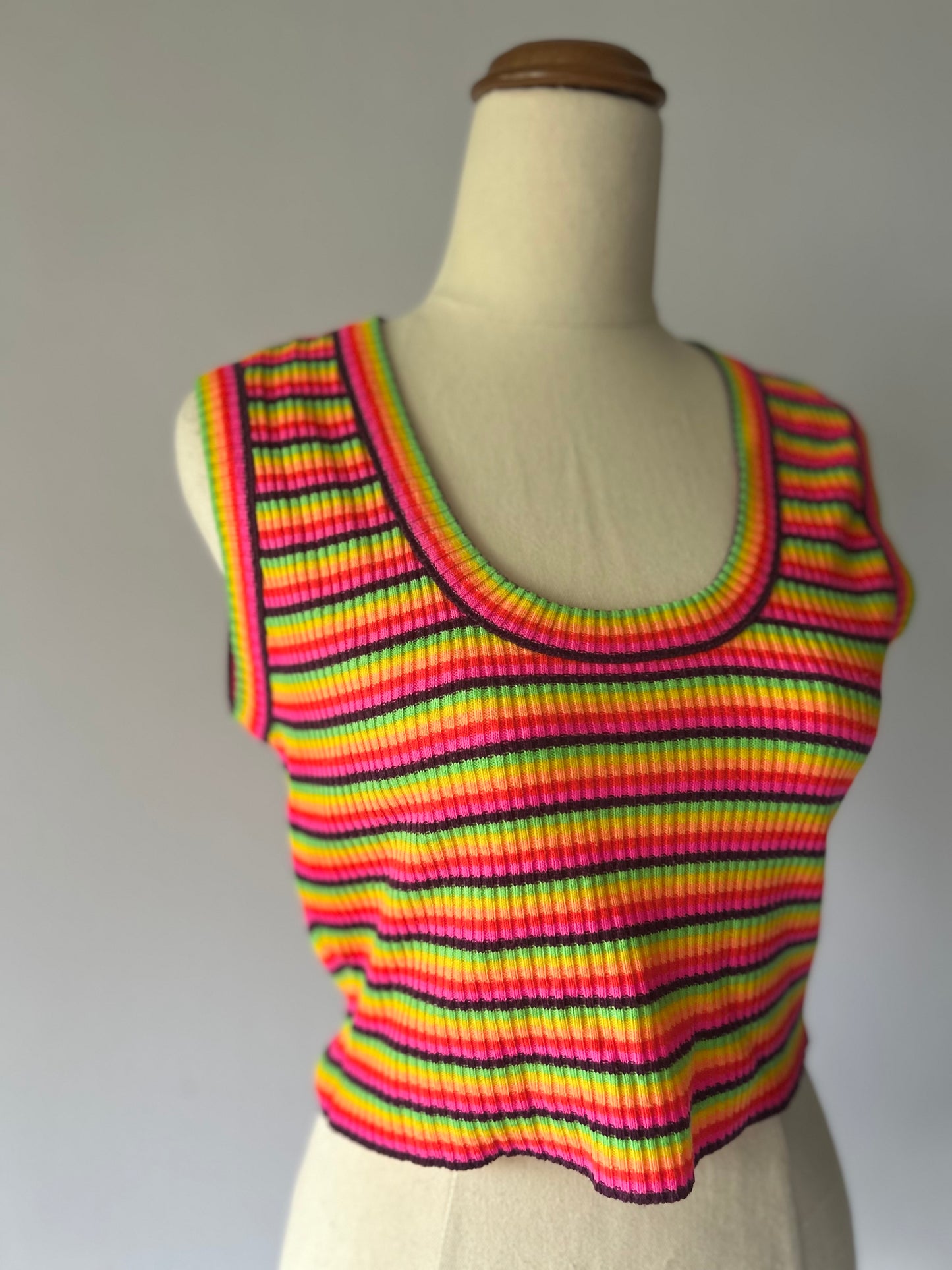 Rainbow Neon Striped Ribbed Knit Crop Top - Festival Ready