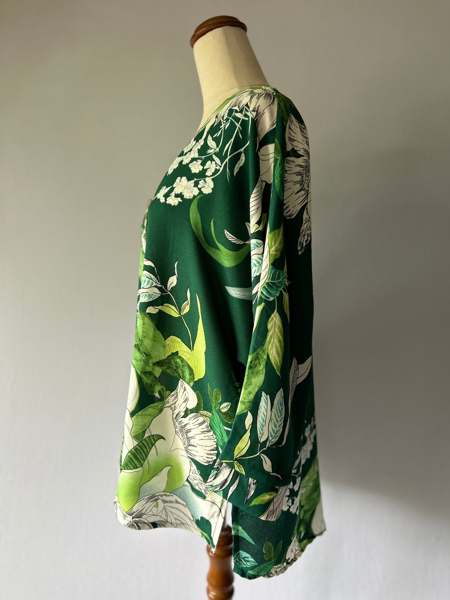 Lush Green Botanical Print Tunic Blouse - Oversize Fit