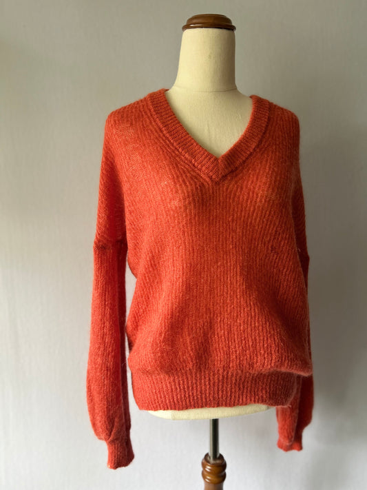 Mineral Orange Mohair Blend V-Neck Knit Jumper - Size S