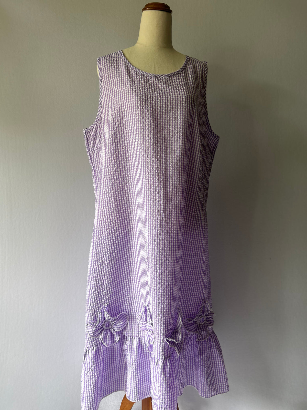Lilac Gingham Floral Appliqué Midi Dress – Size XL