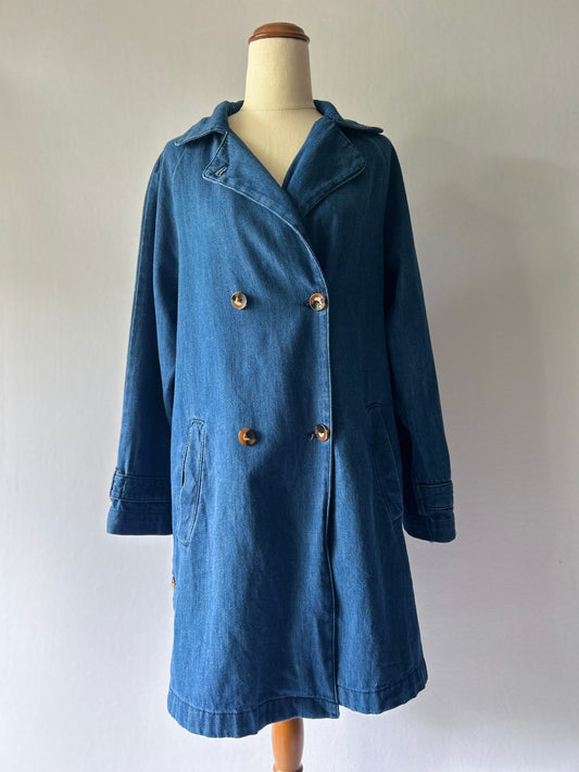 Zara Double-Breasted Denim Trench Coat – Fits Women’s M