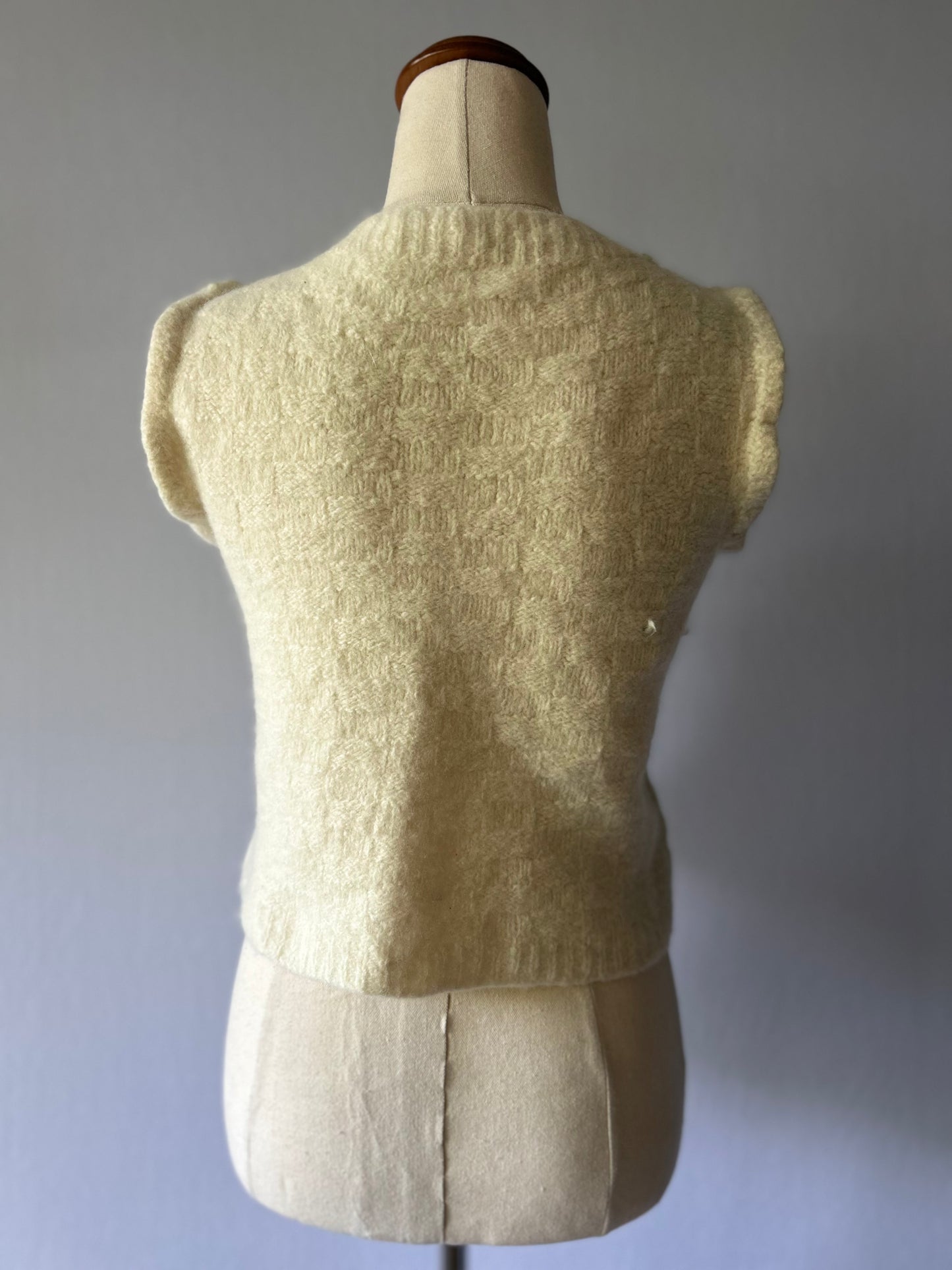 Romantic Knit Vest with Ruffle Shoulders - Cream Wool - Size S