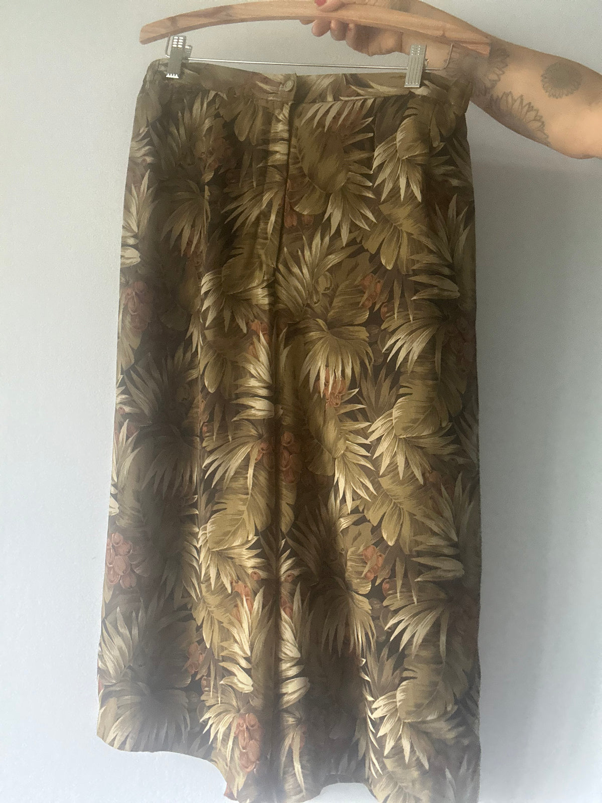 Vintage Made in Japan Earthy Botanical Print Wide-Leg Trousers - Size 42 (NZ 12-14)
