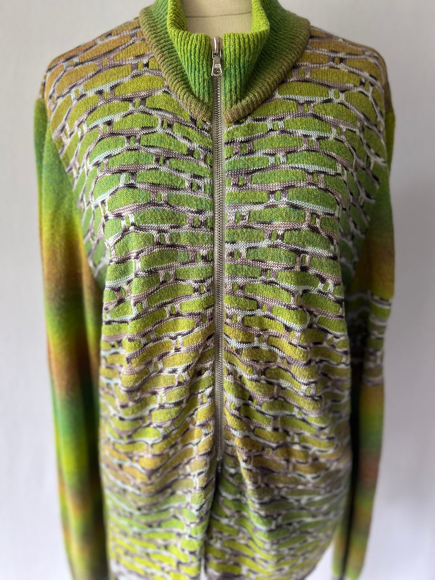 Sabatini Green Ombré Knit Zip Cardigan - Size L