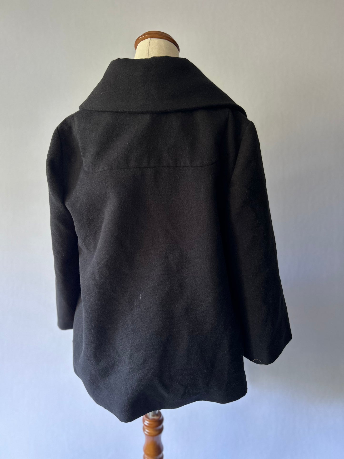 Classic Black Belted Pea Coat – Size M
