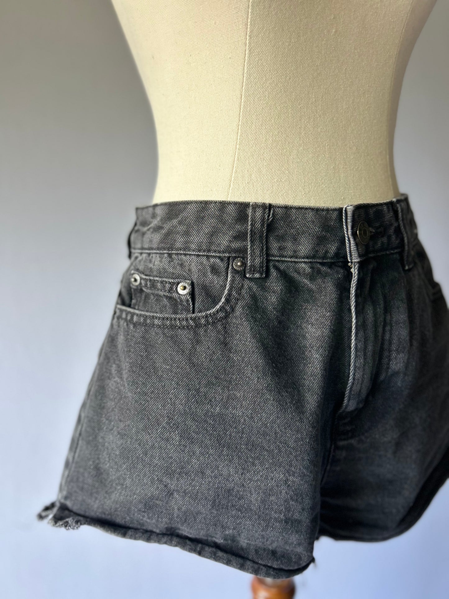 Black High-Waisted Denim Shorts – Size 8
