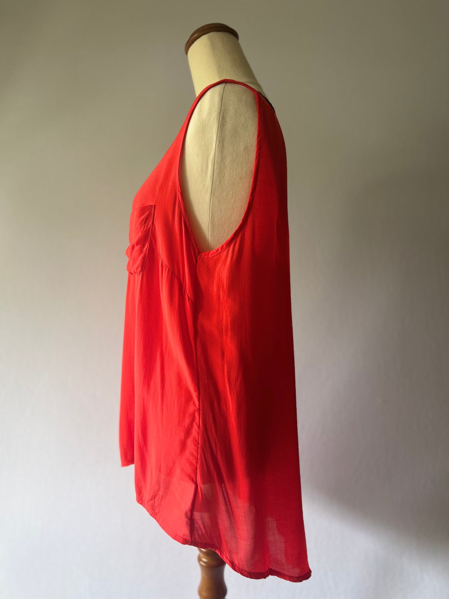 Sleeveless Viscose Henley Top - Bright Coral Red - Size 12