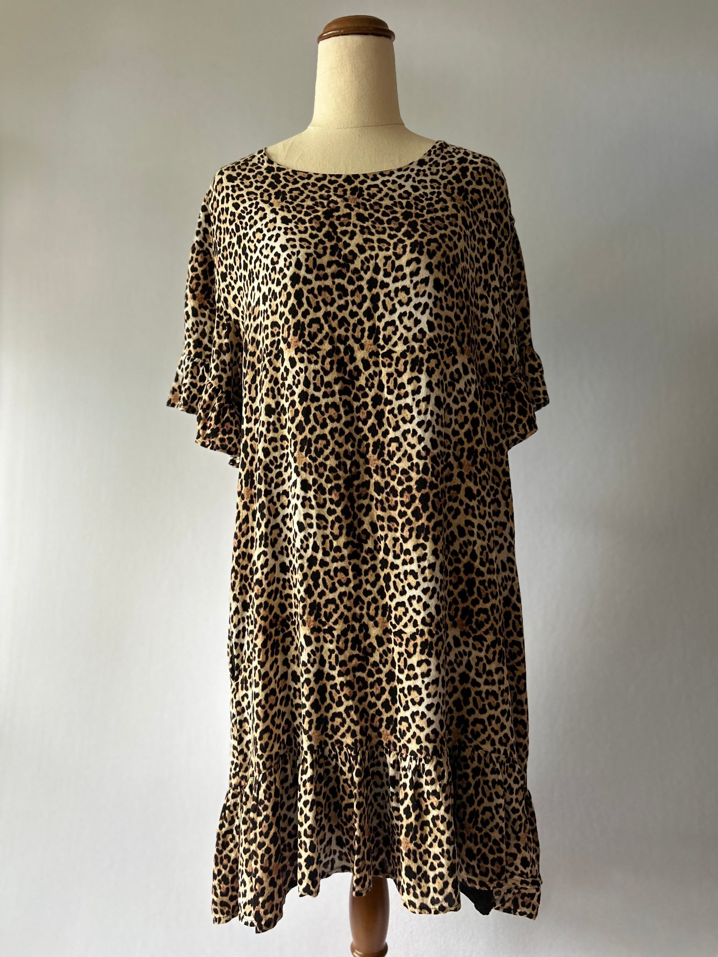 Decjuba 100% Viscose Leopard Print Tie-Waist Dress - Size 10