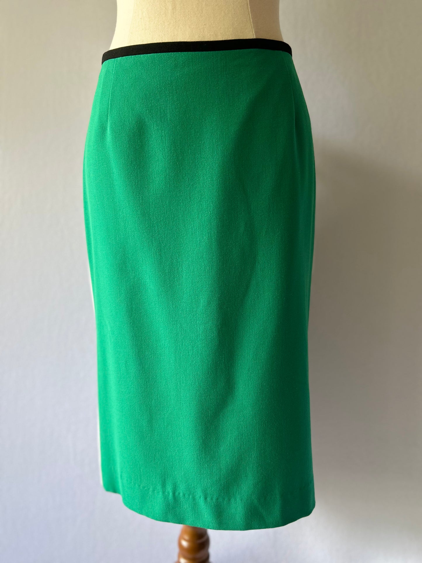 Green & Black Color-Block Tailored Pencil Skirt - Size 8