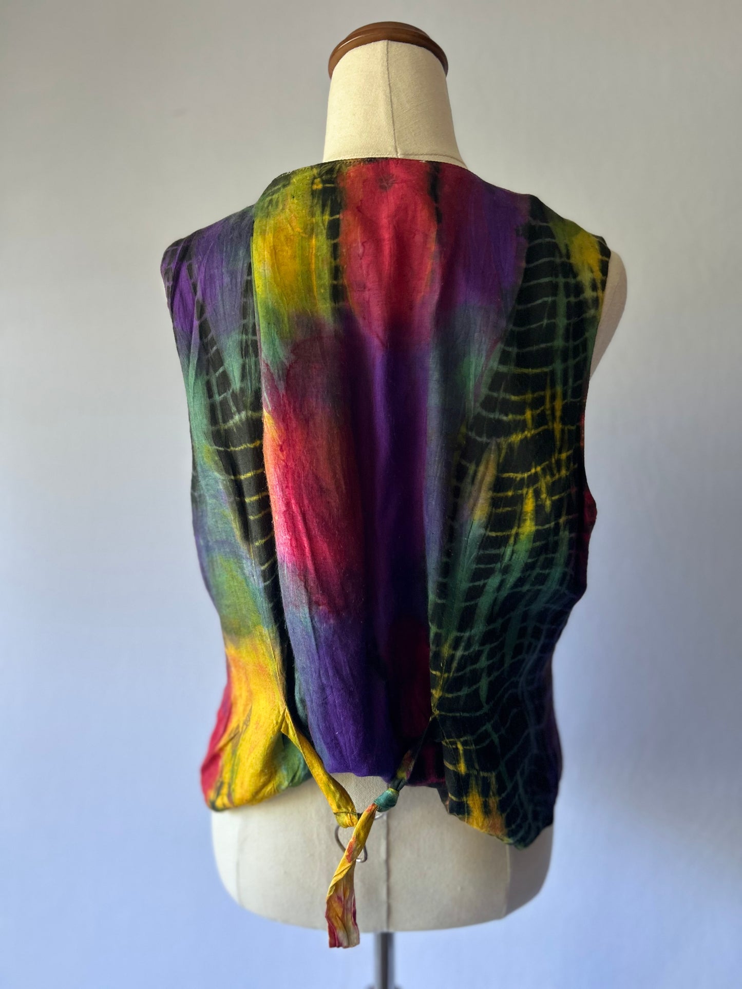Vintage Embroidered Tie-Dye Beaded Vest – Size L, Viscose