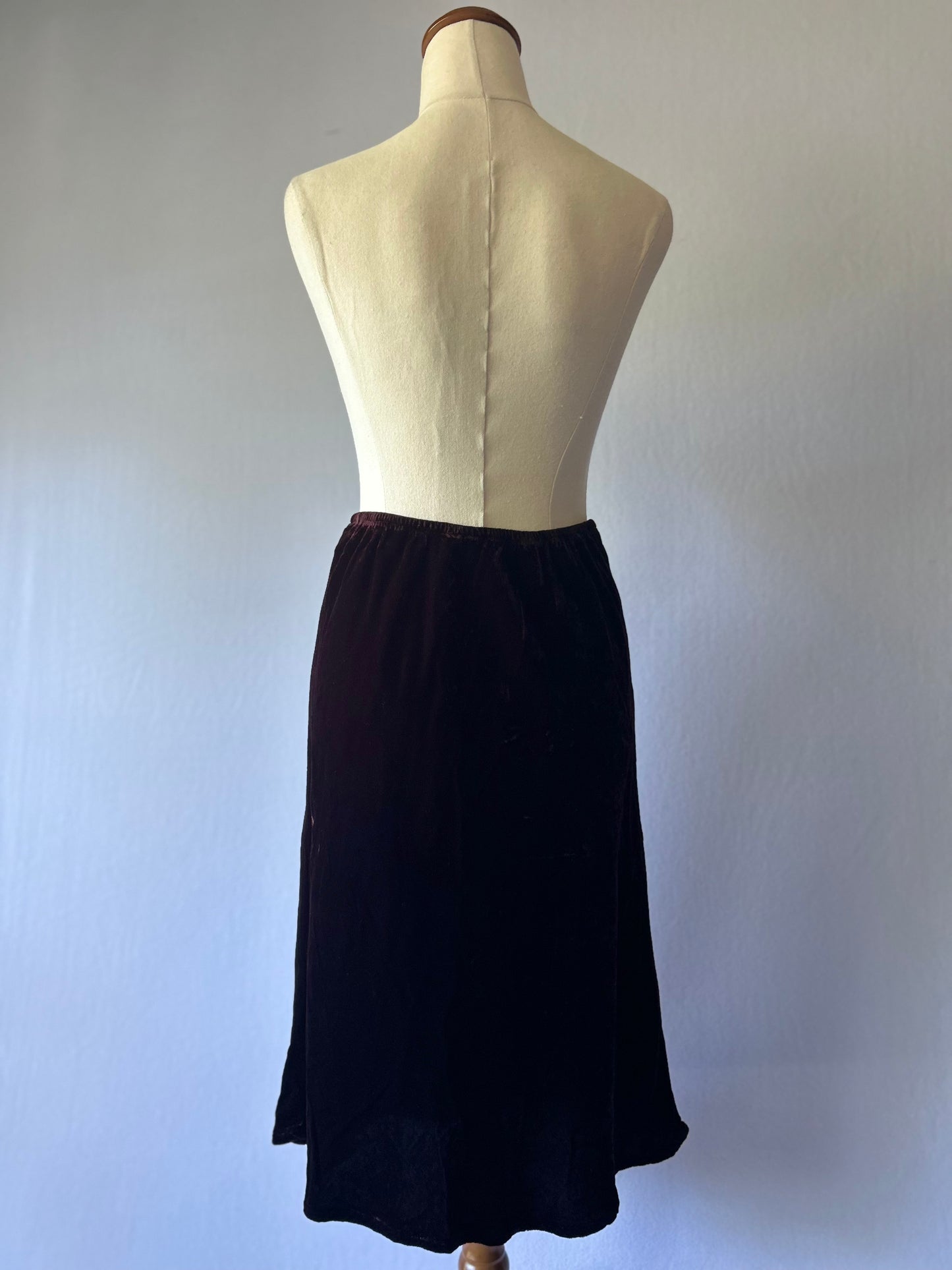 Jean Jones Soft Malbec Velvet Skirt – Size Small, Made in New Zealand
