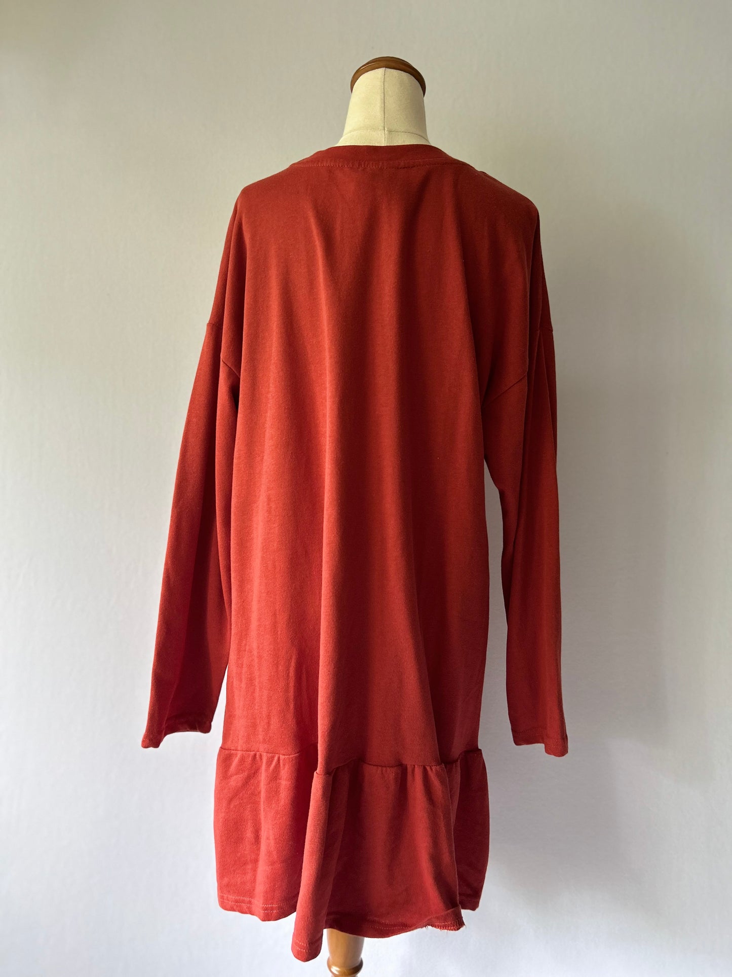 Terracotta Ruffle-Hem Sweatshirt Dress – Size 14