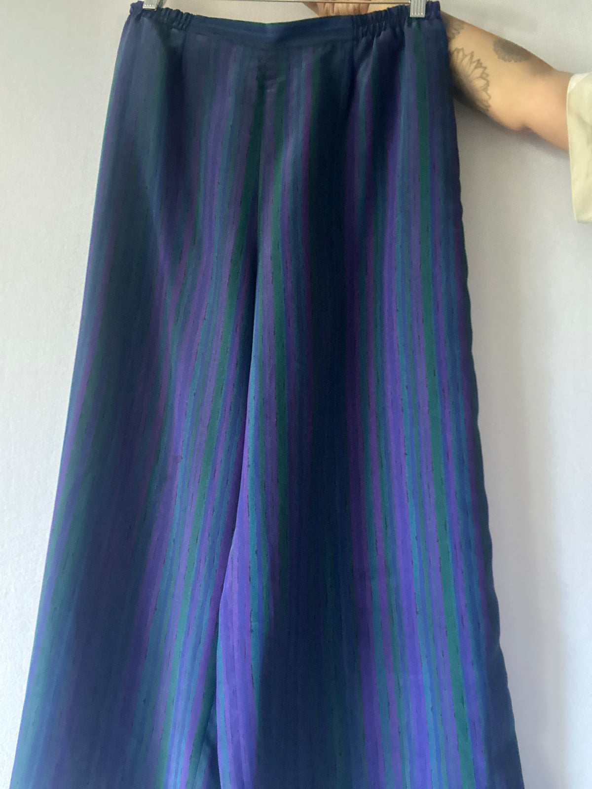 Vintage Jewel Tone Striped Wide-Leg Palazzo Pants - Size 14