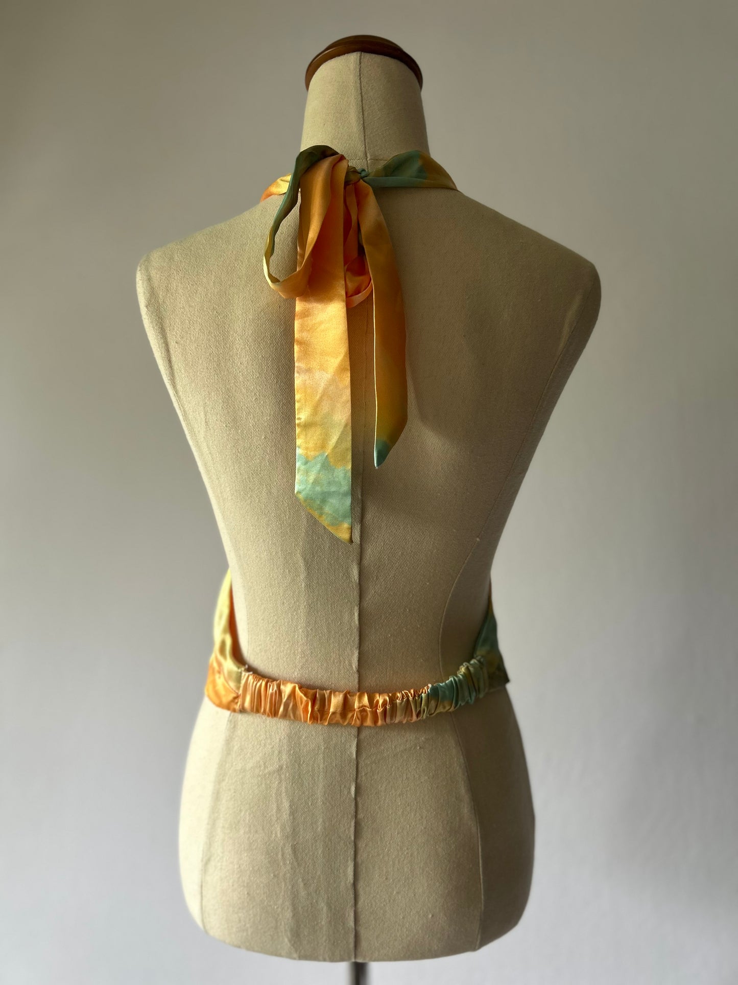 His & Her Silky Tie-Dye Halter Crop Top - Size Medium (M)