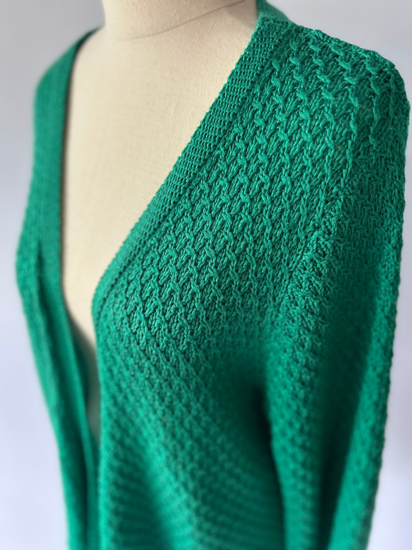 Emerald Green Waterfall Textured Knit Cardigan - Size M/L