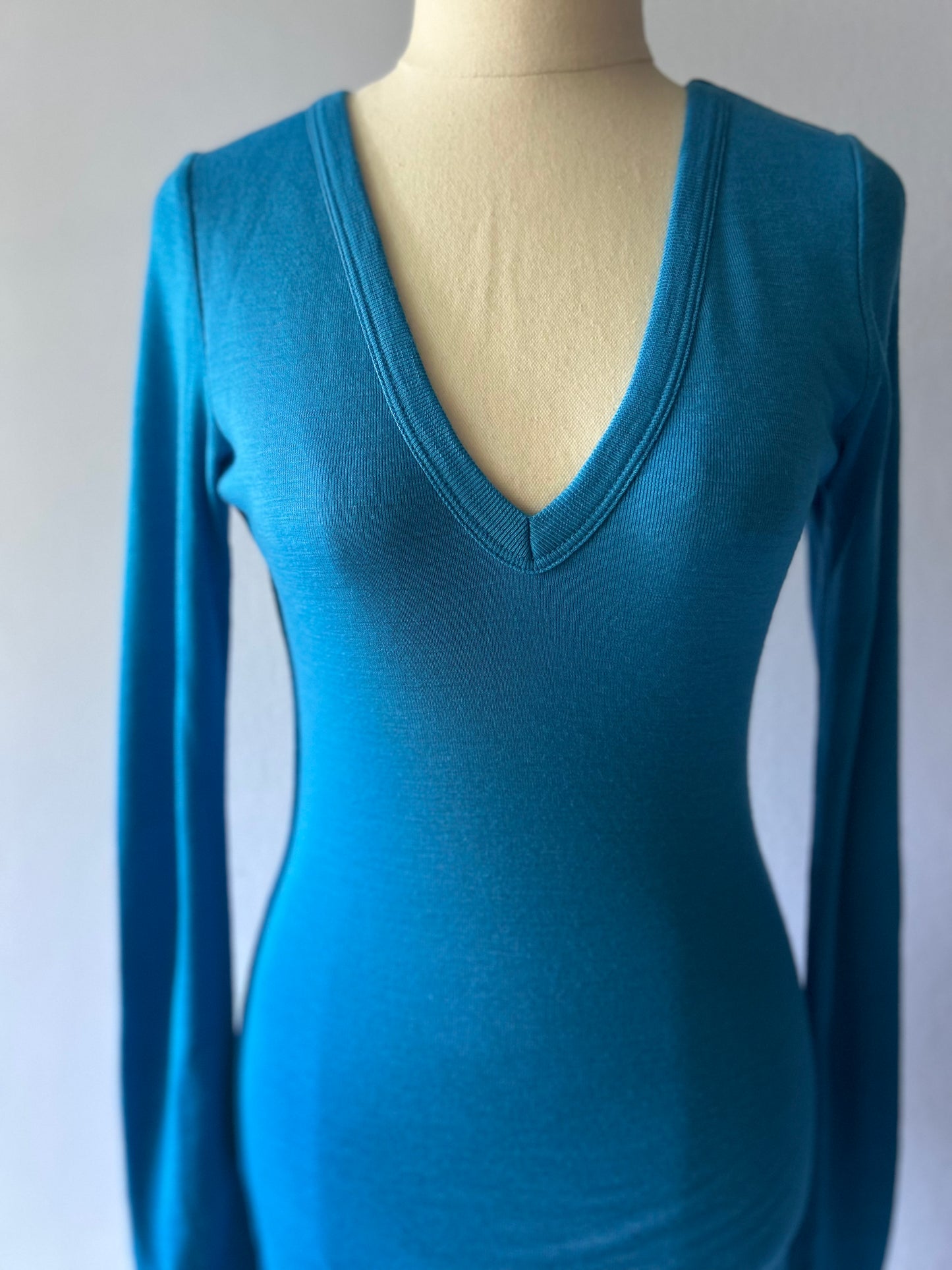 Kookai 100% Wool Long Sleeve V-Neck Dress - Blue - Size 1 (NZ 6-8)