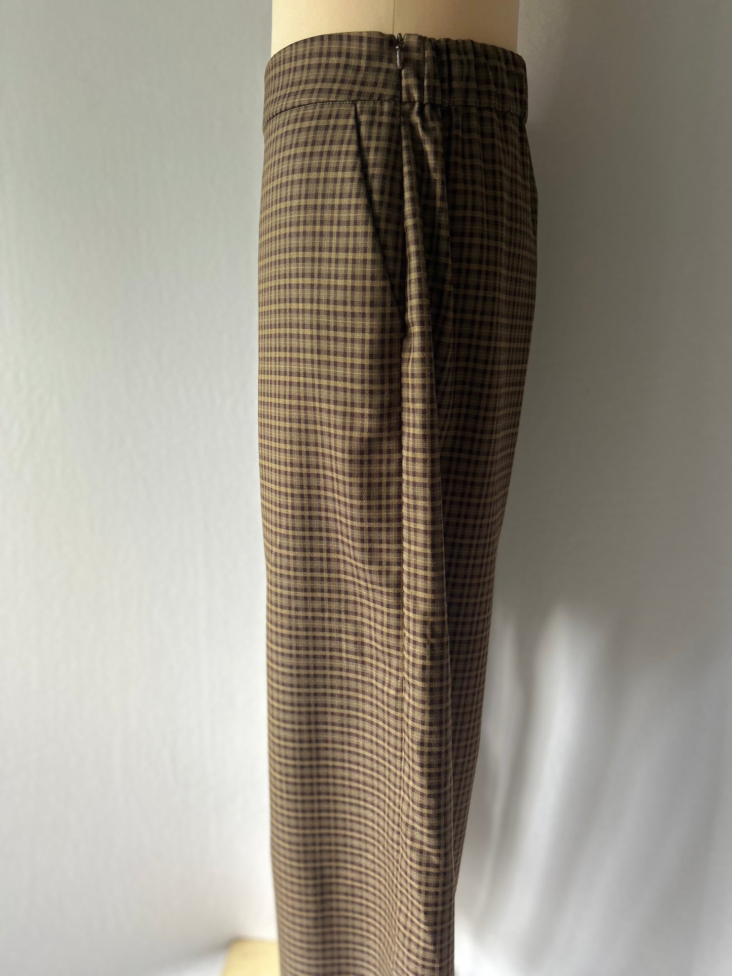 Moochi Brown Gingham Check Wide-Leg Trousers - Size 12