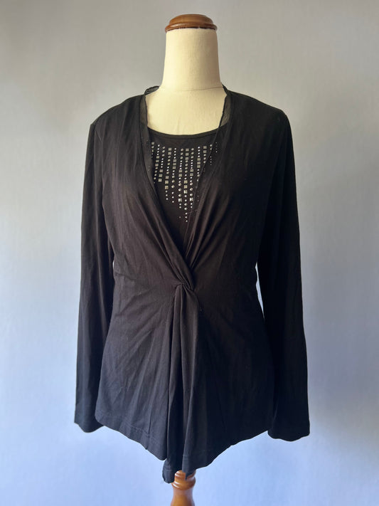 Black Twist-Front Layered Top with Studded Bodice - Size 36
