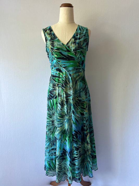 Tropical Abstract Print Faux-Wrap Midi Dress - Size 10
