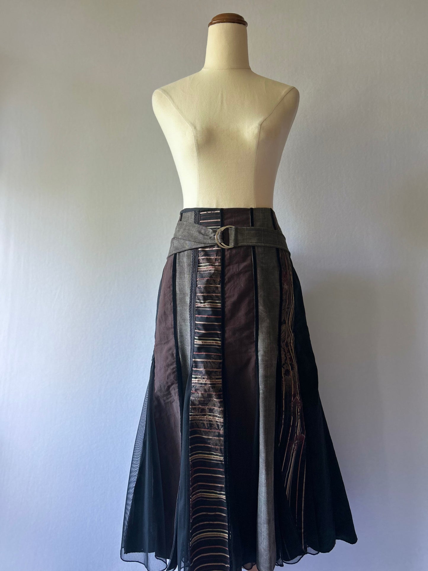 Lisa Law Mixed Media Patchwork Maxi Skirt - Size 14 | Belted A-Line Design