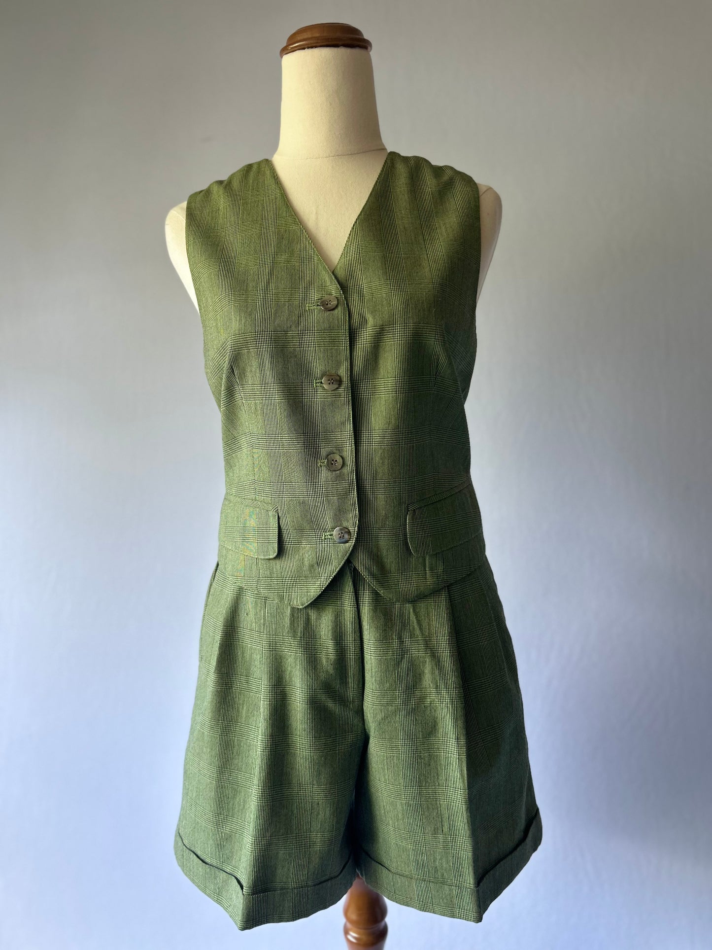 Vintage Moss Check Tailored Set – Size 34 (XS)