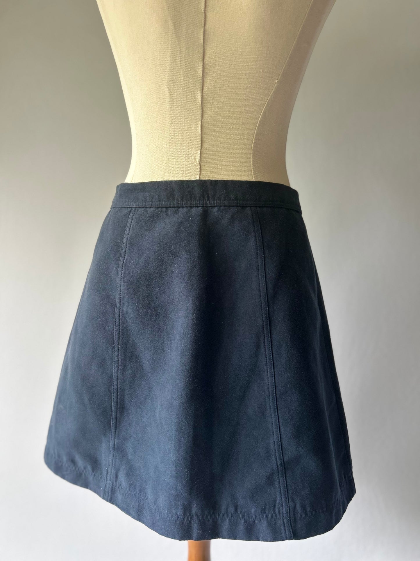 HOLLISTER Button-Front Mini Skirt - Navy Faux Suede