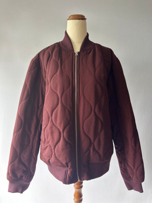 Absent Quilted Onion-Stitch Bomber Jacket - Burgundy/Maroon - Size L