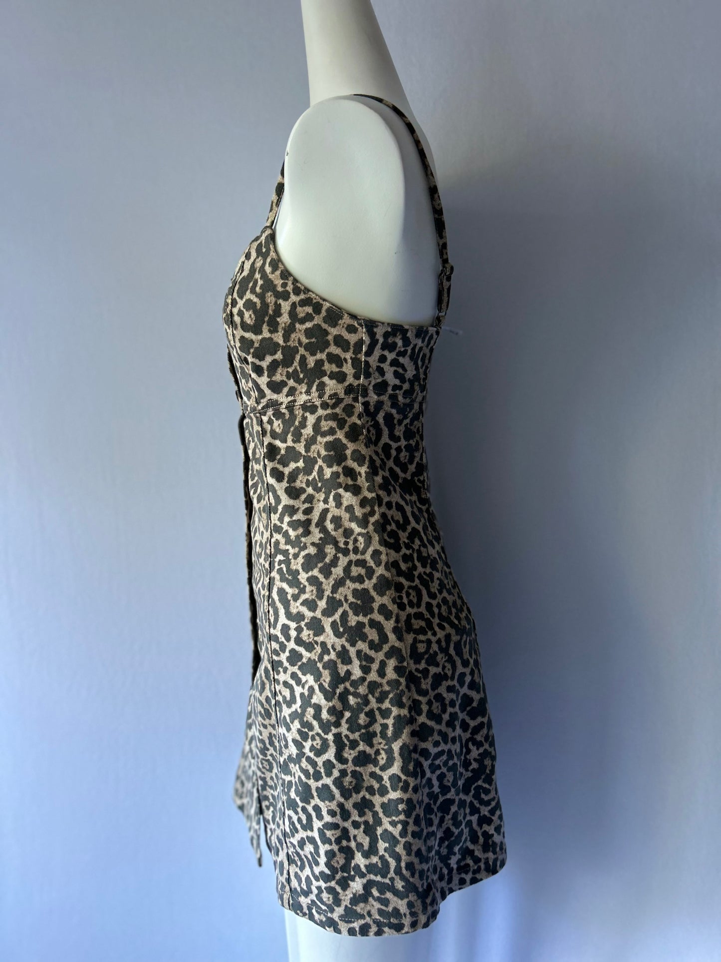 Leopard Print Cotton Button-Down Mini Dress - Size 10