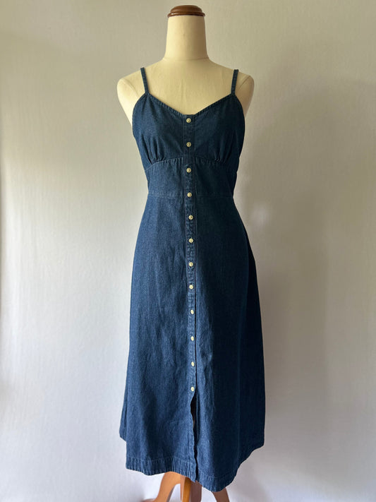 Seed Heritage Dark Denim Button-Through Tie-Back Midi Dress - Size 8