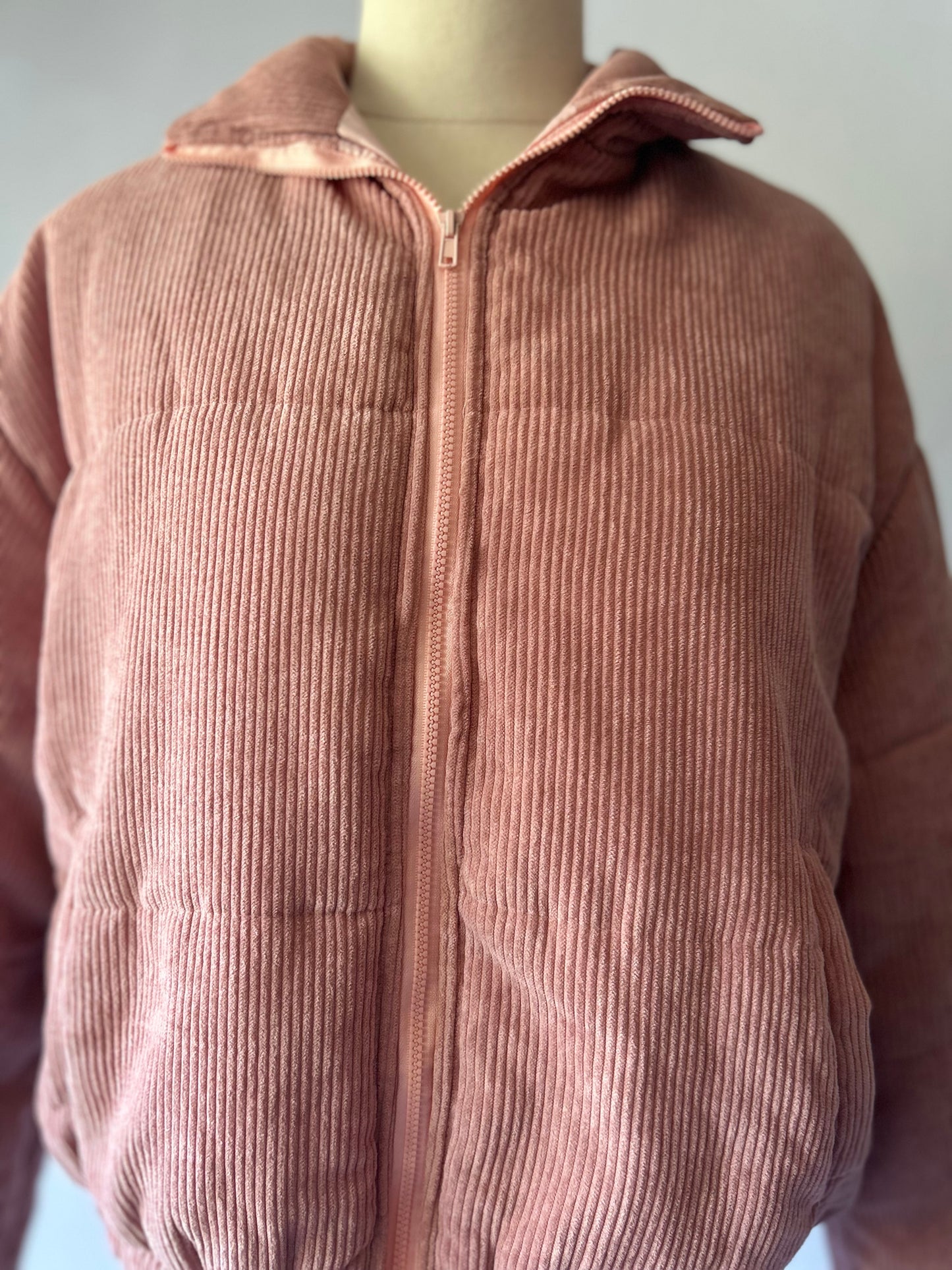 Dusty Rose Corduroy Quilted Puffer Jacket - Size S