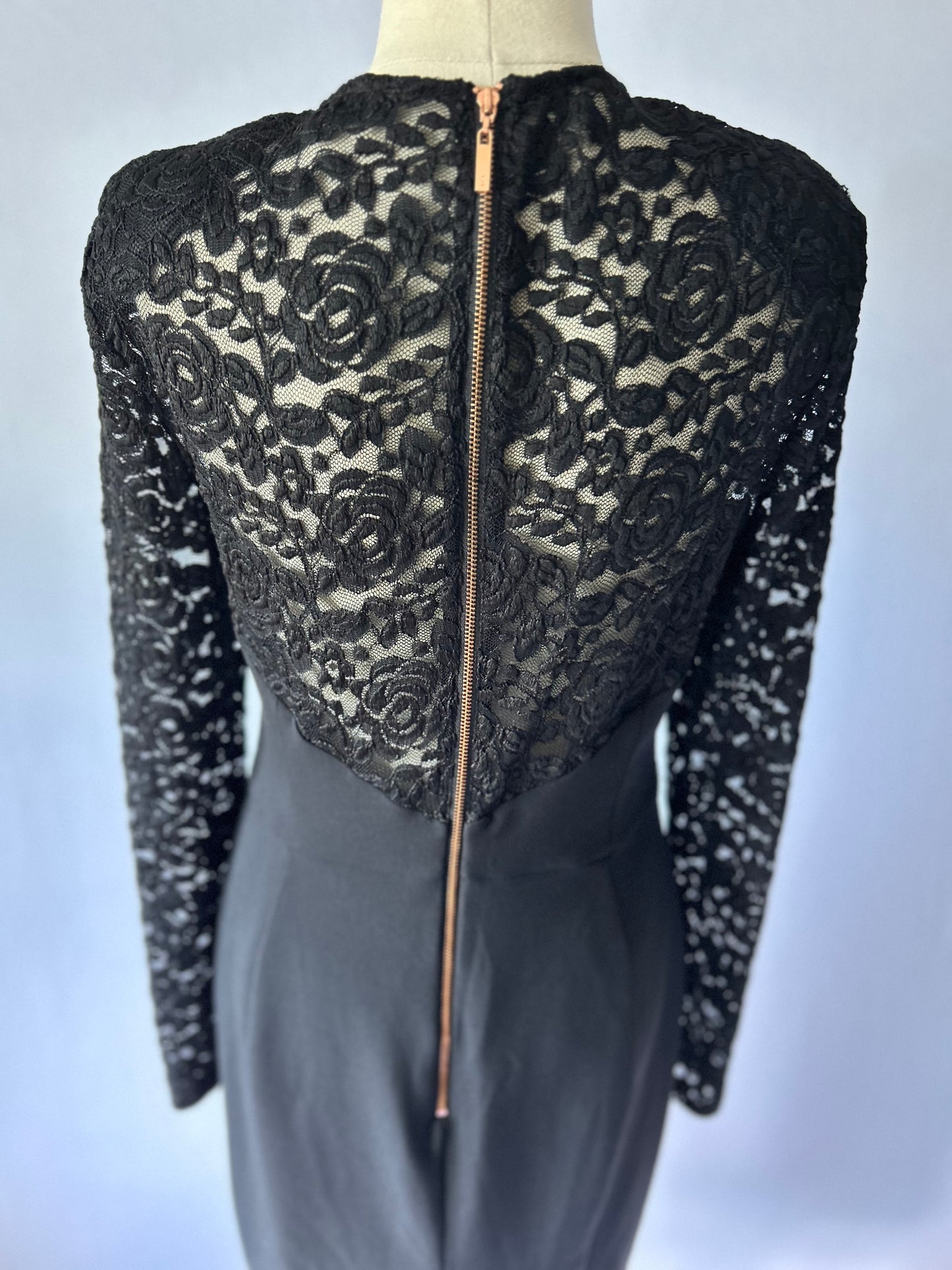 Cue Long Sleeve Black Dress | Lace Detail | Size 10 | Knee-Length