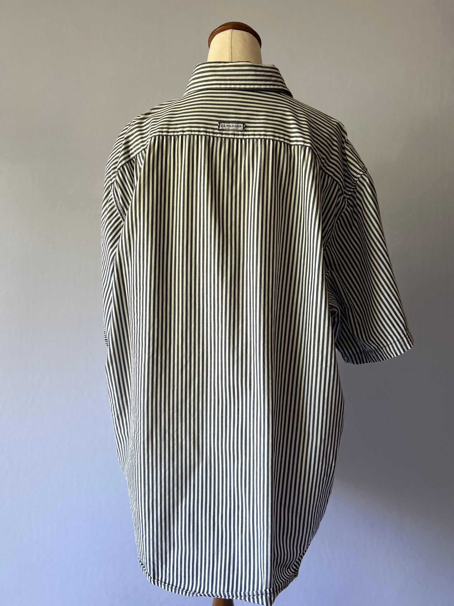 Size XL | Classic Short Sleeve Pinstripe Cotton Shirt | Oversized Button-Down