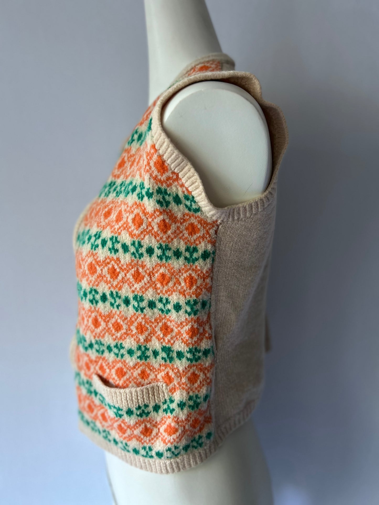Vintage Fair Isle Wool Zip-Up Vest - Size Small