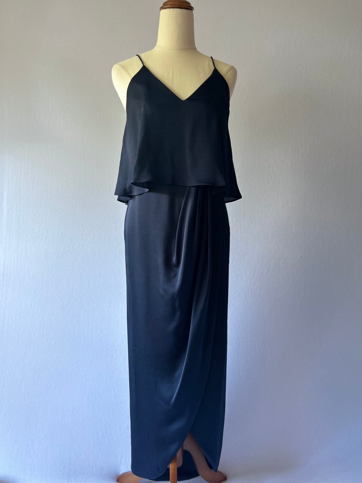 Shona Joy NZ 6 | Navy Drape Maxi Dress | Layered Camisole Evening Gown
