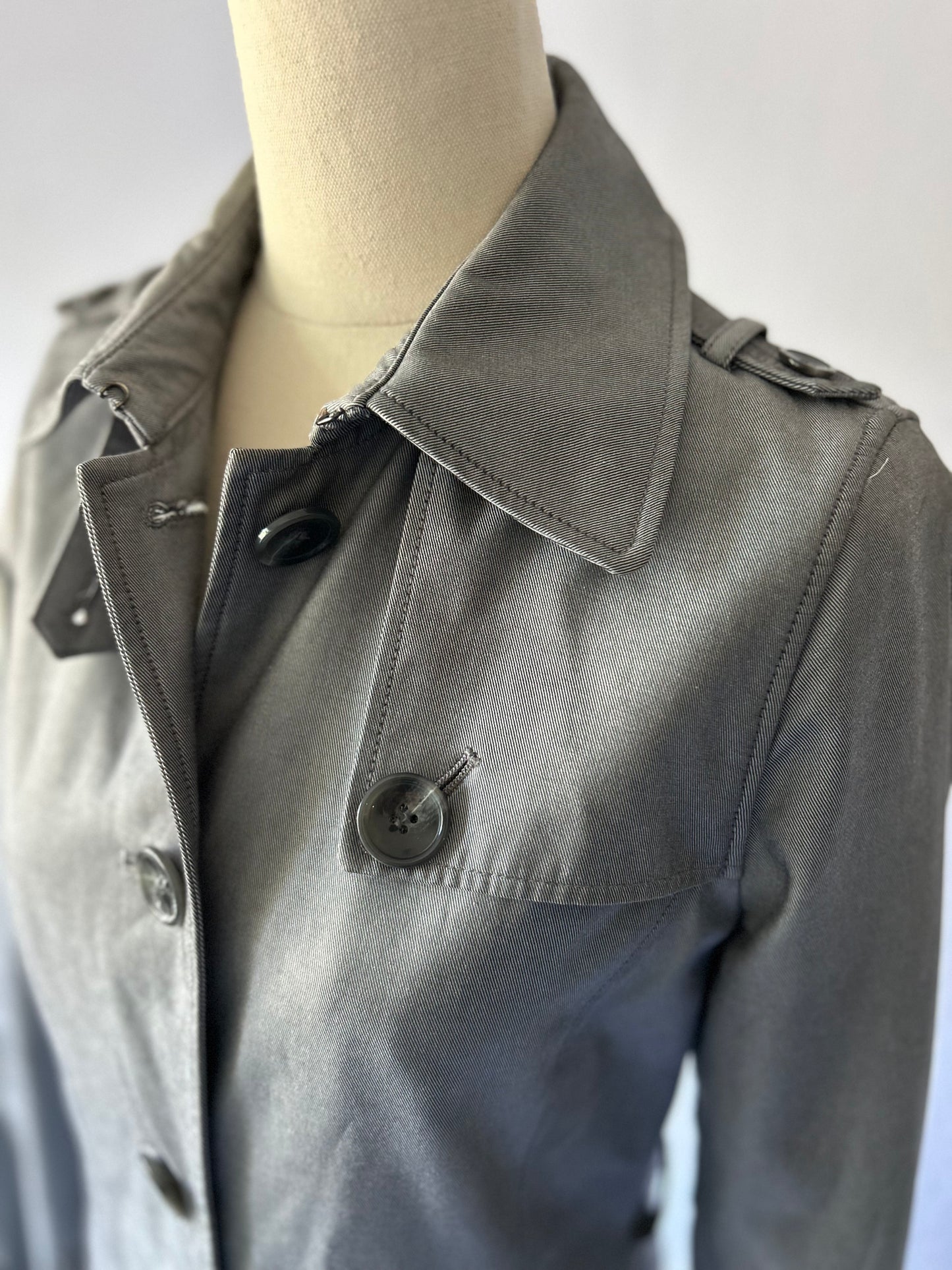 David Lawrence Grey Short Trench Jacket | Size 8 | Cotton Blend