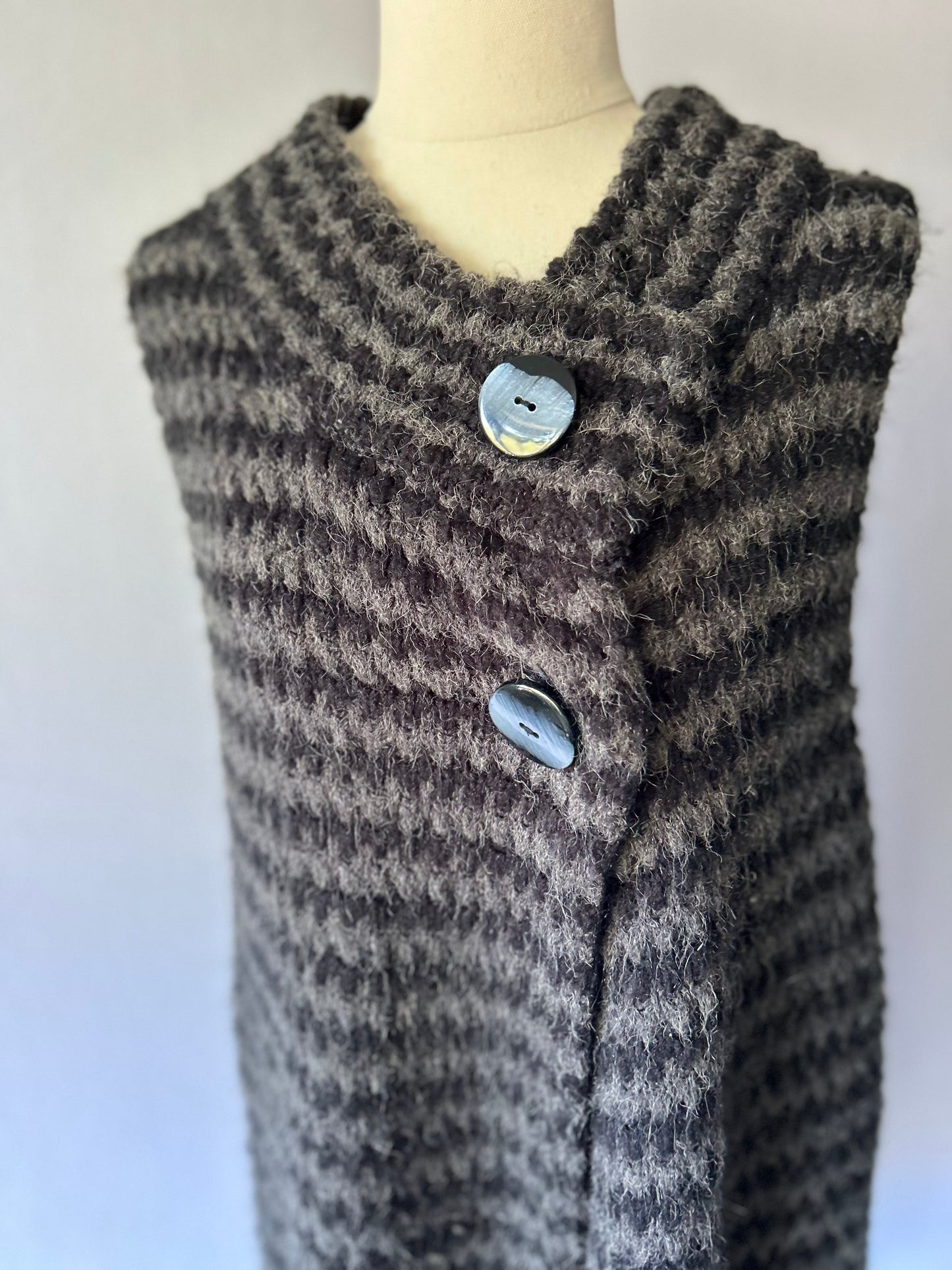 Textured Two-Button Asymmetric Knit Vest – Size M